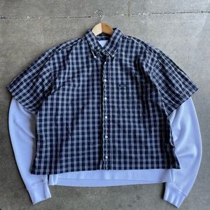 Black plaid cropped boxy button up shirt